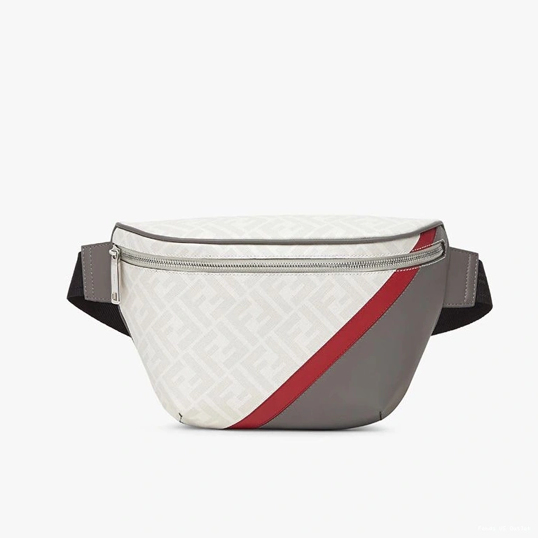 Affordable HOT Fendi FF Red Bag Motif Belt In Fabric White 0814